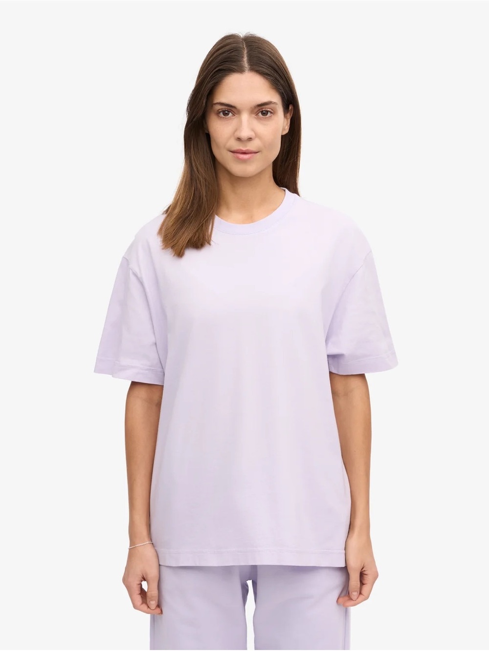 Oversized Cotton Crew Short-Sleeve Tee in Lavender Purple